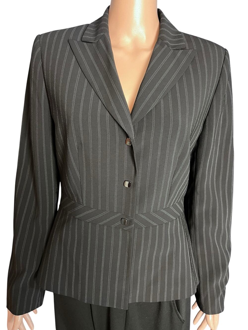 Tahari ASL Women’s Blazer 10 Black With White Pinstripe Career Capsule Wardrobe